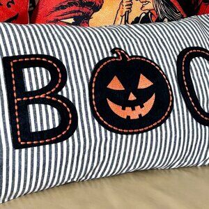 12x20 Striped Halloween Embroidered 'BOO' Jack O' Lantern Throw Pillow Cover New